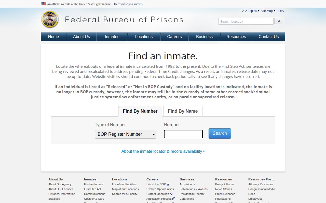 Federal Bureau of Prisons release locator for Douglas County federal cases